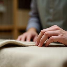 熟練の職人が手作業で衣類を丁寧に扱う様子