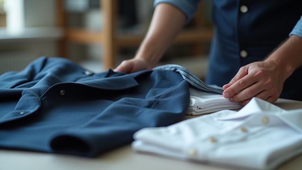Niji Ootoriのクリーニングサービスの概要を示す、丁寧に仕上げられた衣類と職人の手元